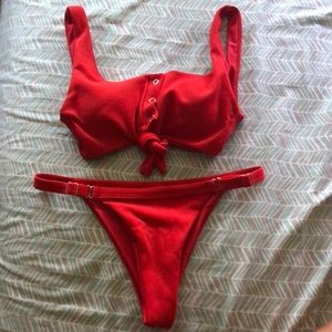 Front knot low back bikini set